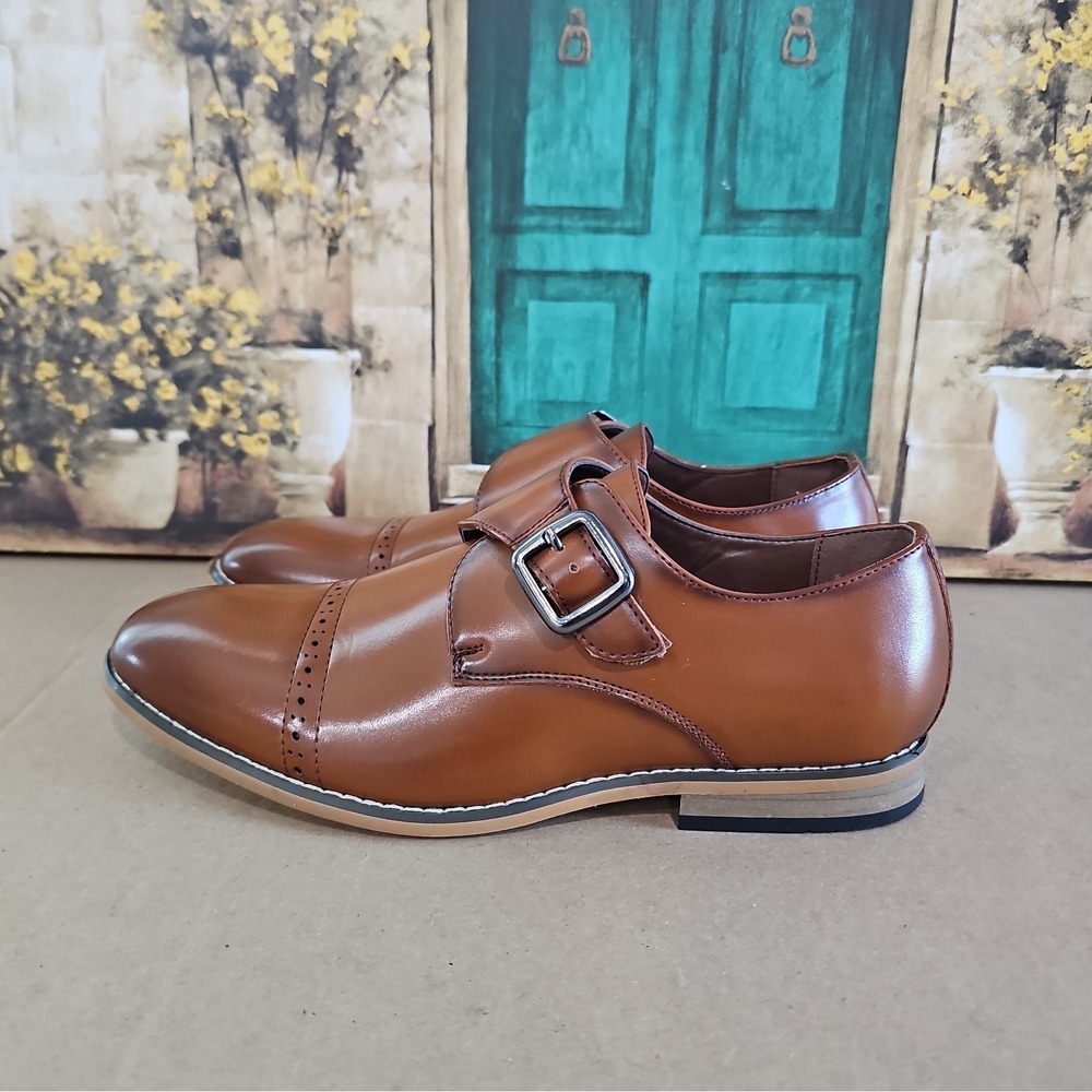 Stacy Adams Desmond Mens Size 6 Brown Classic Cap Toe Monk Strap Dress Shoes
